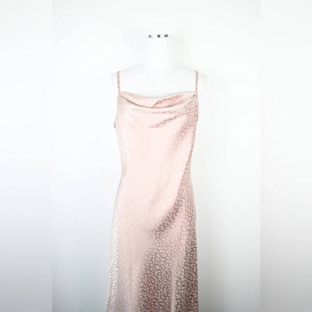 Bebe Cowl Neck NWT Leopard Pink Satin Dress - Picture 8 of 9